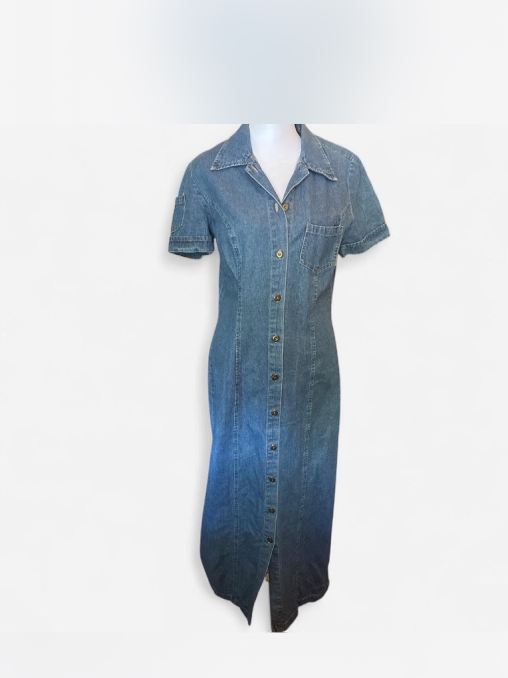 Wrapper Fitted Button-Front Denim Maxi Dress - Blue